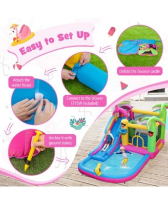 Inflatable Bounce Castle with Long Water Slide and 735W Blower