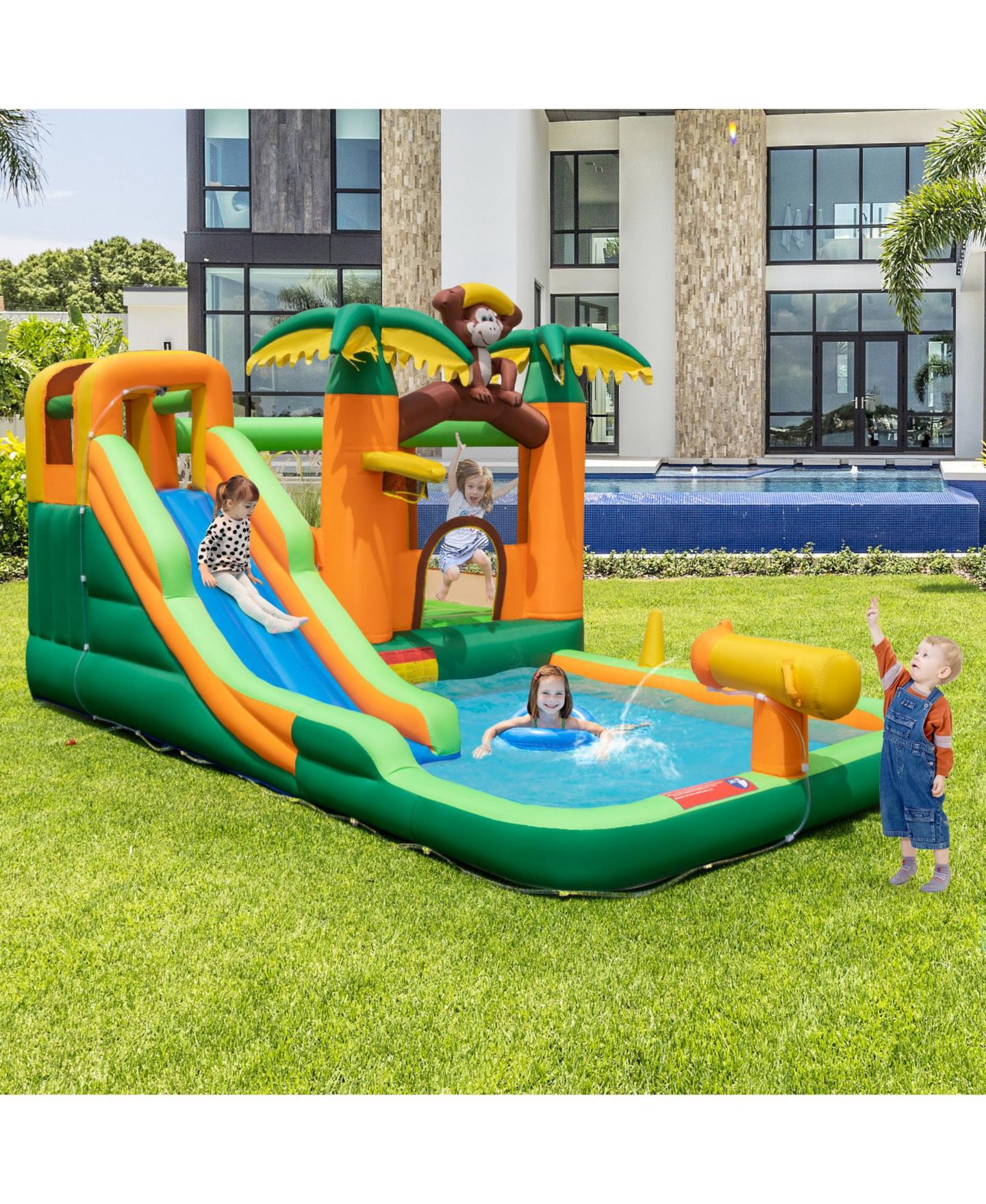 Детская игрушка Mecale Monkey-Themed Inflatable Bounce House with Slide without Blower, цвет: Синий — фото 2