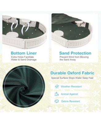 6 Feet Kids Oval Sandbox with Built-in Corner Seat and Bottom Liner