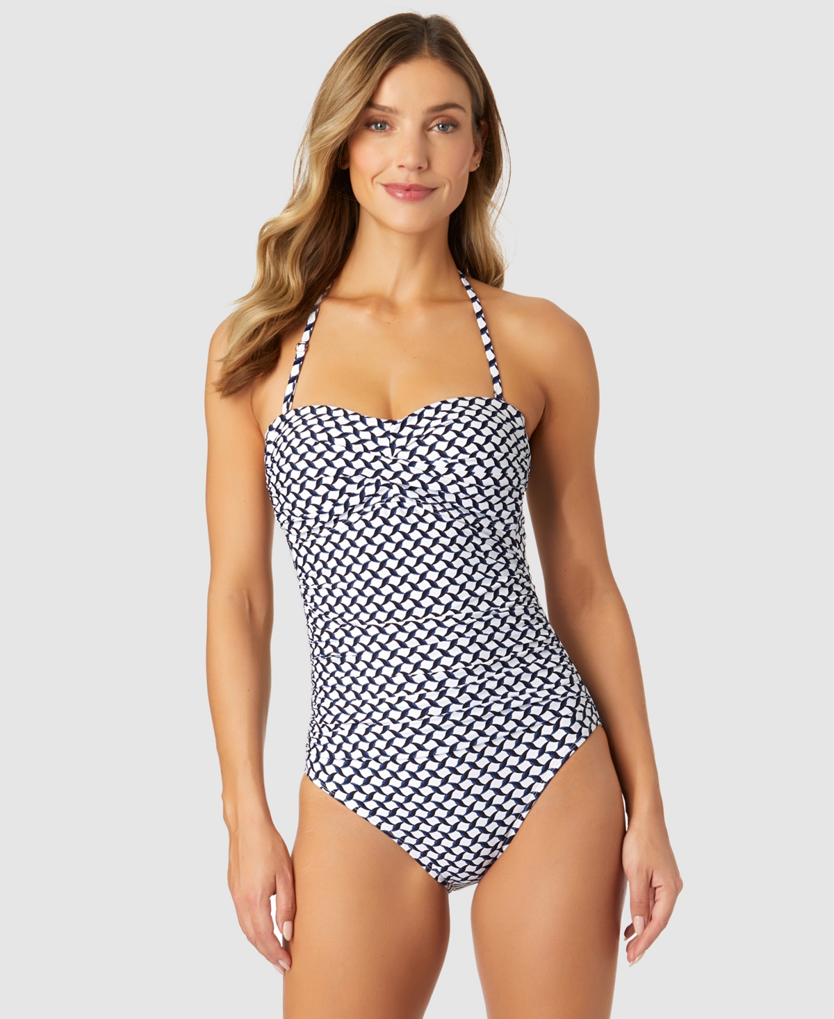 Anne Cole Women's Abstract Dot Twist-front Bandeau One-piece Swimsuit In Blue