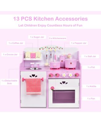 Kids Wooden Kitchen Toy Strawberry Pretend Cooking Playset