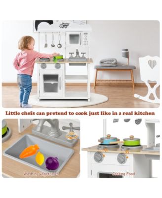 Wooden Pretend Play Kitchen Set for Kids with Accessories and Sink