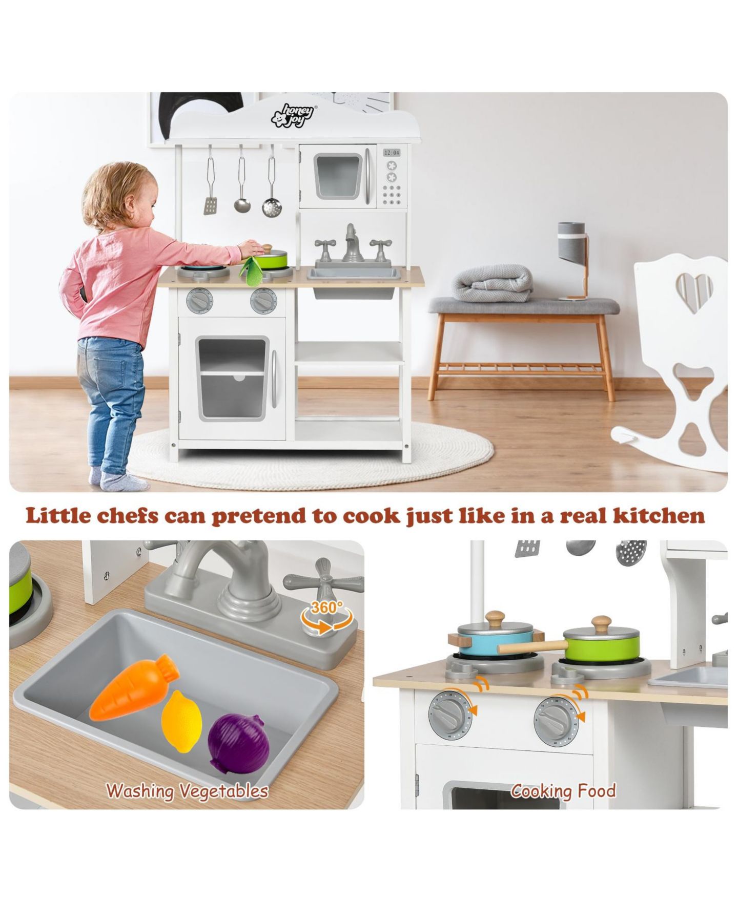 Детские игрушки Mecale Wooden Sound and Light Effects 6-Piece Kitchen Set, Ages 3+, цвет: Белый — фото 6