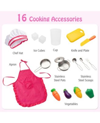 Pretend Play Kitchen for Kids with 16 Pieces Accessories-Pink