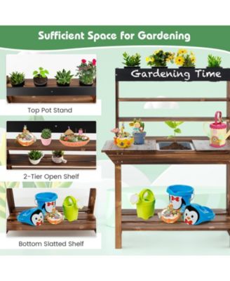 Wooden Potting Bench Table Outdoor Mud Kitchen with Solid Fir Wood Frame