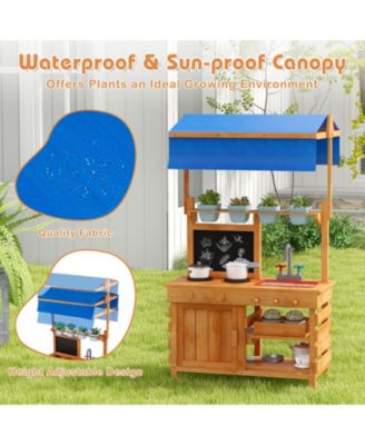 Wooden Pretend Play Kitchen with Height Adjustable Canopy for Kids