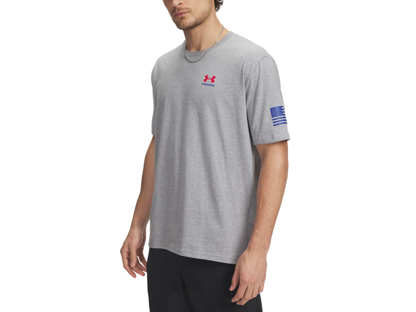 Мужская футболка Under Armour Freedom Flag Logo, цвет: Стальной меланжевый / Красный — фото 2