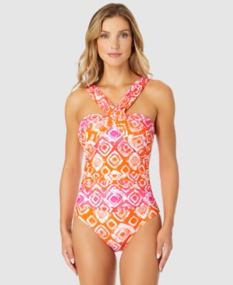 Women's Tie Dye Foulard Twist Bandeau One-Piece Swimsuit