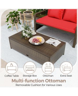 Patio Adjustable Wicker Daybed with 4-Level Backrest and Soft Cushions