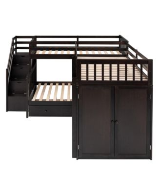 Streamdale Twin-Twin over Full L-Shaped Bunk Bed w/ Desk & Wardrobe