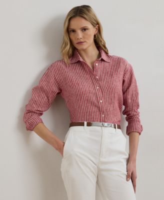 Womens Relaxed Fit Striped Linen Shirt P Xs 3x