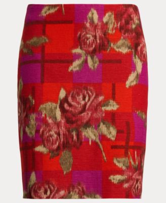 Women's Floral Linen-Cotton Pencil Miniskirt