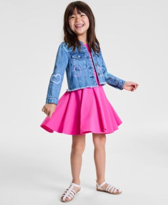 Rare Editions - Little Girls Heart Denim Jacket & Dress, 2 Piece Set