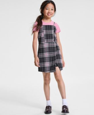 Rare Editions - Big Girls Rib T-Shirt & Plaid Shorts Jumper, 2 Piece Set