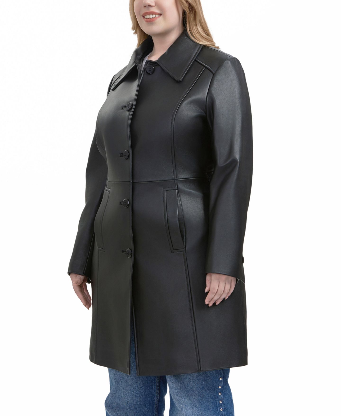 Женское пальто BGSD Plus Size Maisy Leather Long, цвет: Чёрный — фото 5