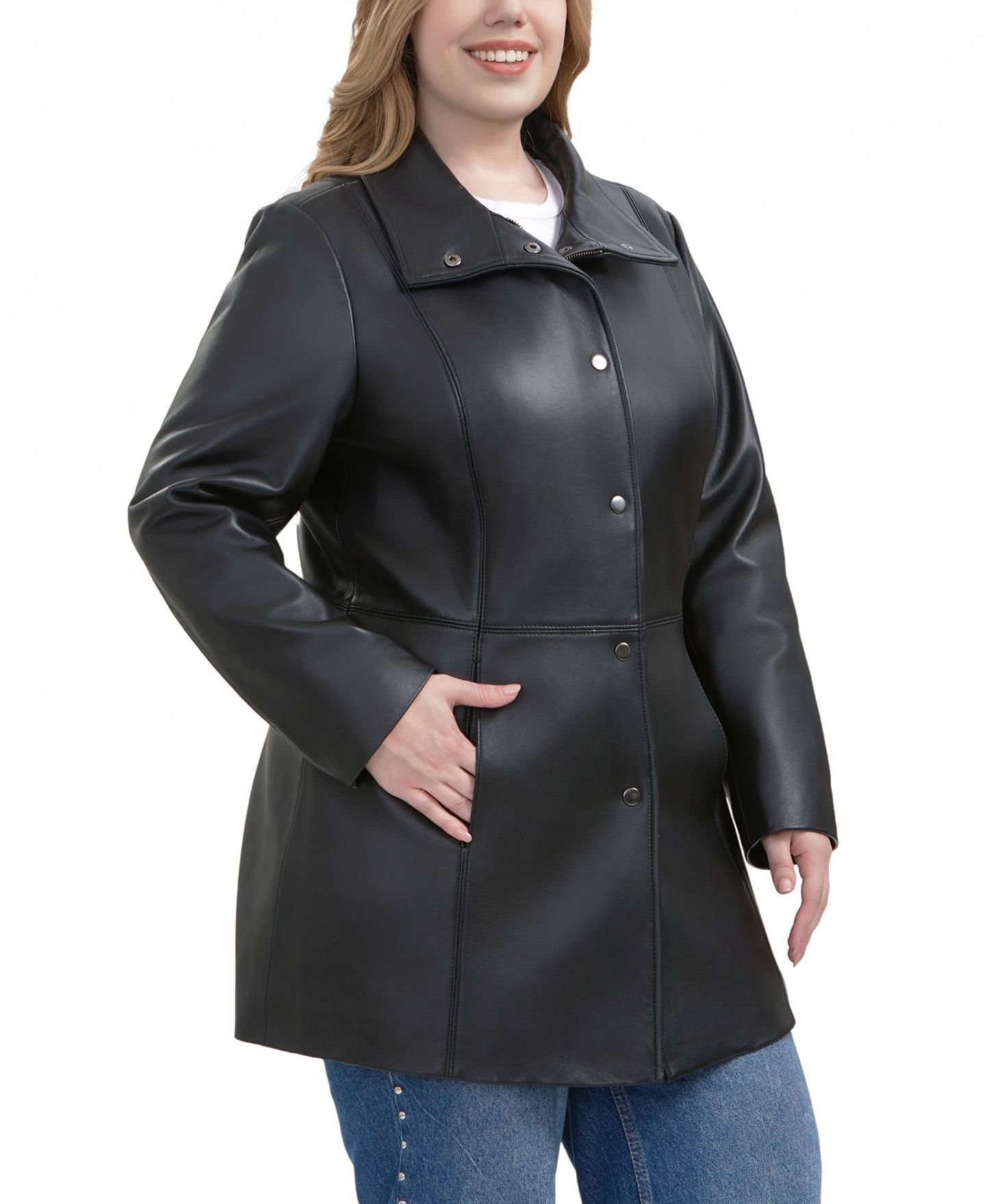Женское пальто BGSD Plus Size Rosie Leather, цвет: Чёрный — фото 10