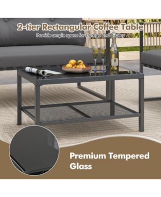 4 Pieces Outdoor PE Rattan Conversation Sofa Set with Cushions