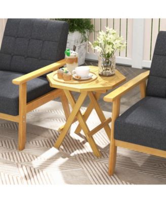 Teak Wood Octagon Coffee Table with X-shaped Legs and Slatted Tabletop