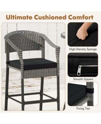 3-Piece Patio Rattan Bar Set with Tempered Glass Top for Backyard Poolside-Gray