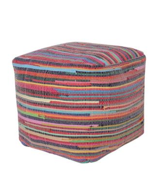 Cotton Cube Striped Pouf Ottoman for Living Room and Bedroom