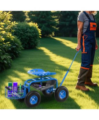 Extendable Handle Garden Cart Rolling Wagon Scooter-Blue