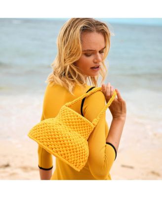 PETITE NAGA Macrame Vessel Basket Bag in Butter Yellow