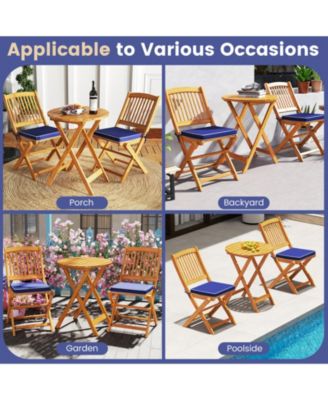 3 Pieces Acacia Wood Patio Folding Bistro Set with Soft Cushions