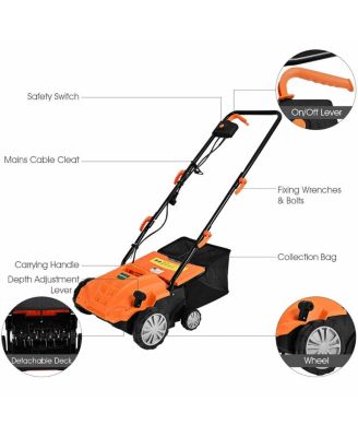 13 Inch 12 Amp Electric Scarifier with Collection Bag and Removable Blades-Orange