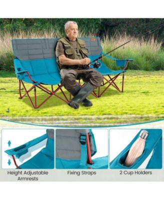 3 Person Folding Camping Chair with 2 Cup Holders Cotton Padding & Storage Bag