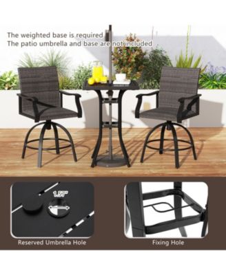 3 Pieces PE Wicker Patio Swivel Bar Set with Quick-Drying Foam-Black