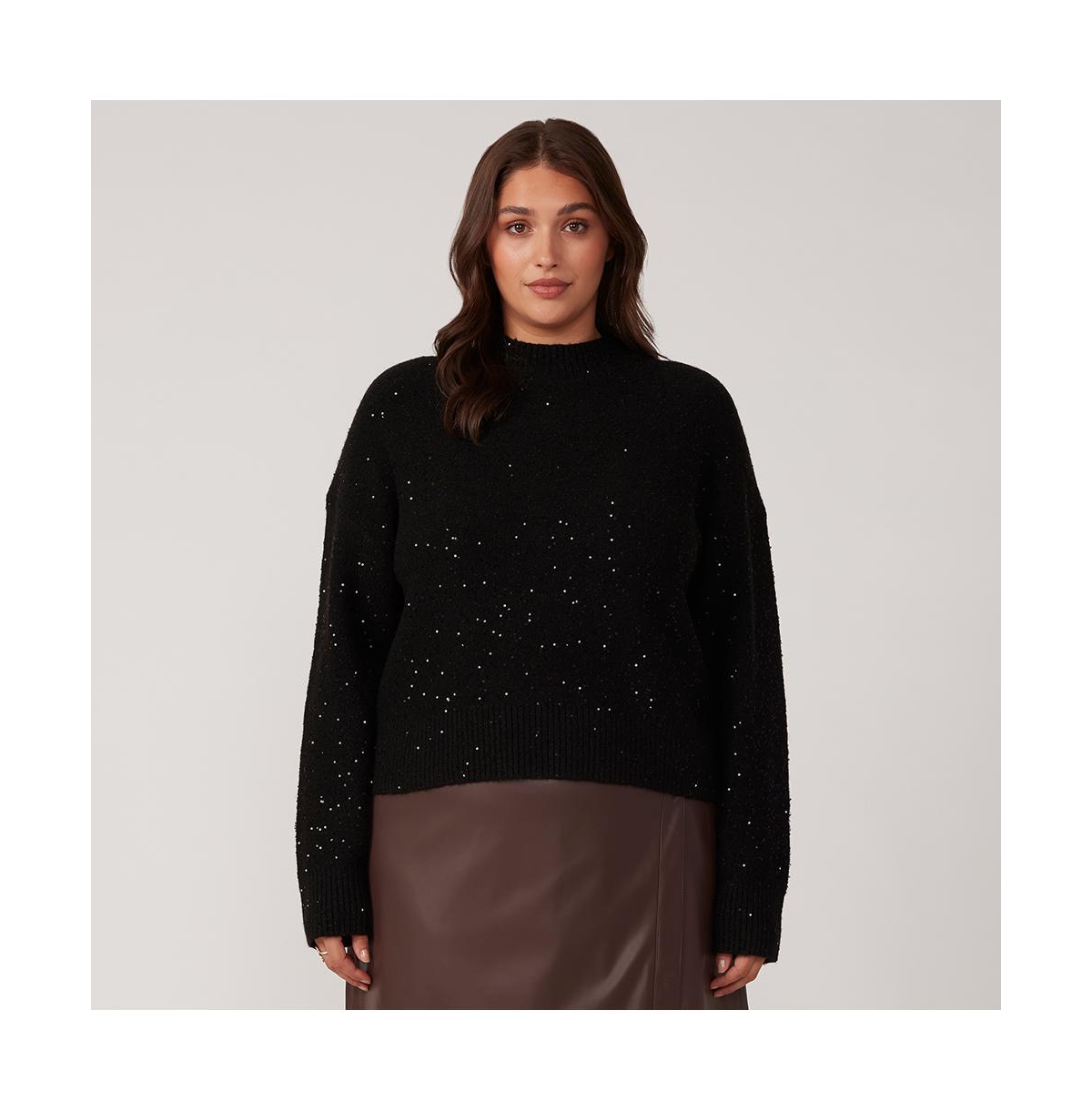 Plus Size Cadence Beige Turtle Neck Sweater Knit - Black/metallic