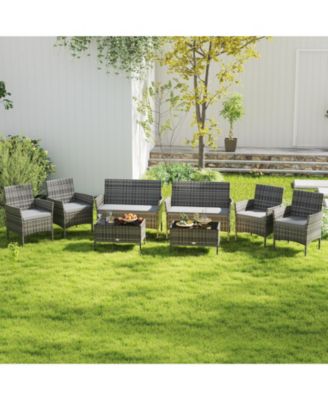 4 Piece Patio Rattan Conversation Set with Cozy Seat Cushions-Light Gray
