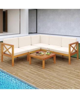 Outdoor 6 Pieces Acacia Wood Patio Sectional Furniture Set