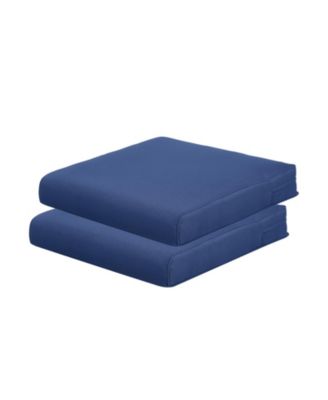 Set of 2 outdoor cushions, 24"x24", soft fade-resistant polyester, removable cover, hidden zipper & secure ties for patio or garden.
