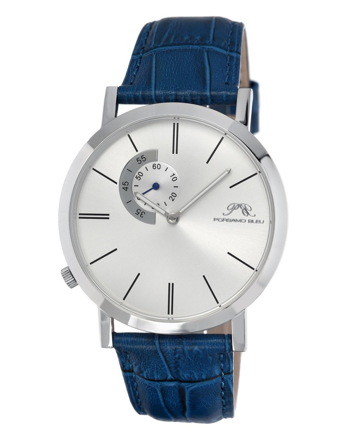 Men's Parker Genuine Leather Watch 831CPAL - Silver tone and blue