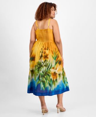Plus Size Printed Cotton Sleeveless Midi Dress