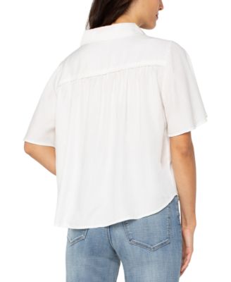 Petite Elbow-Sleeve Button-Front Blouse