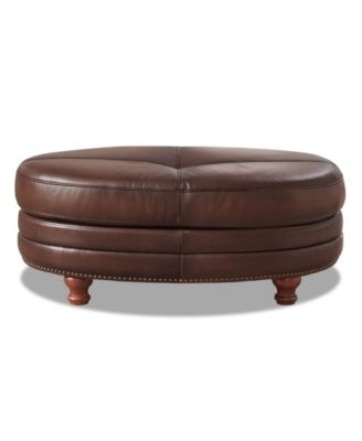 Belfast 42" Top Grain Leather Oval Ottoman