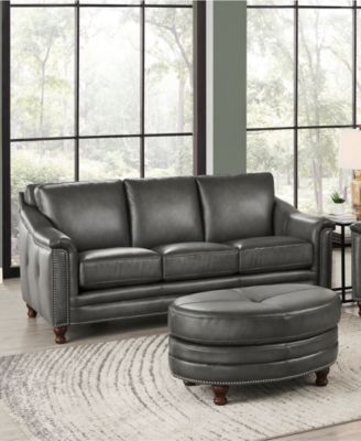 Belfast 42" Top Grain Leather Oval Ottoman