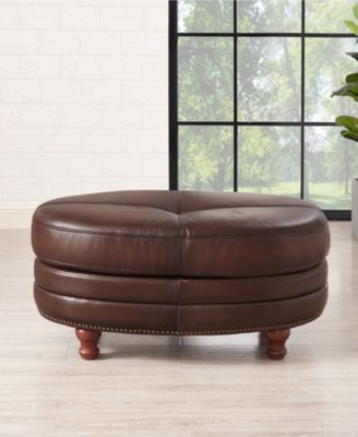 Belfast 42" Top Grain Leather Oval Ottoman