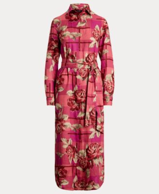 Women's Floral Checked Linen Shirtdress