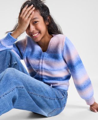 With Jules Big Girls Drawstring Rainbow Sweater Wide Leg Jeans In Blue