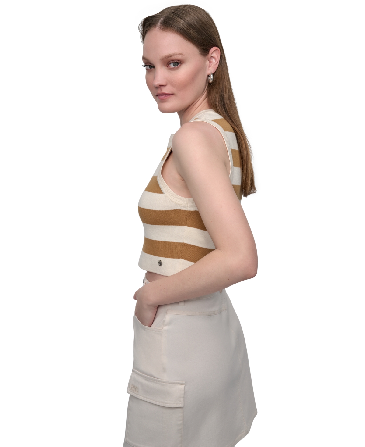 DKNY JEANS WOMEN'S CROPPED SLEEVELESS SWEATER 