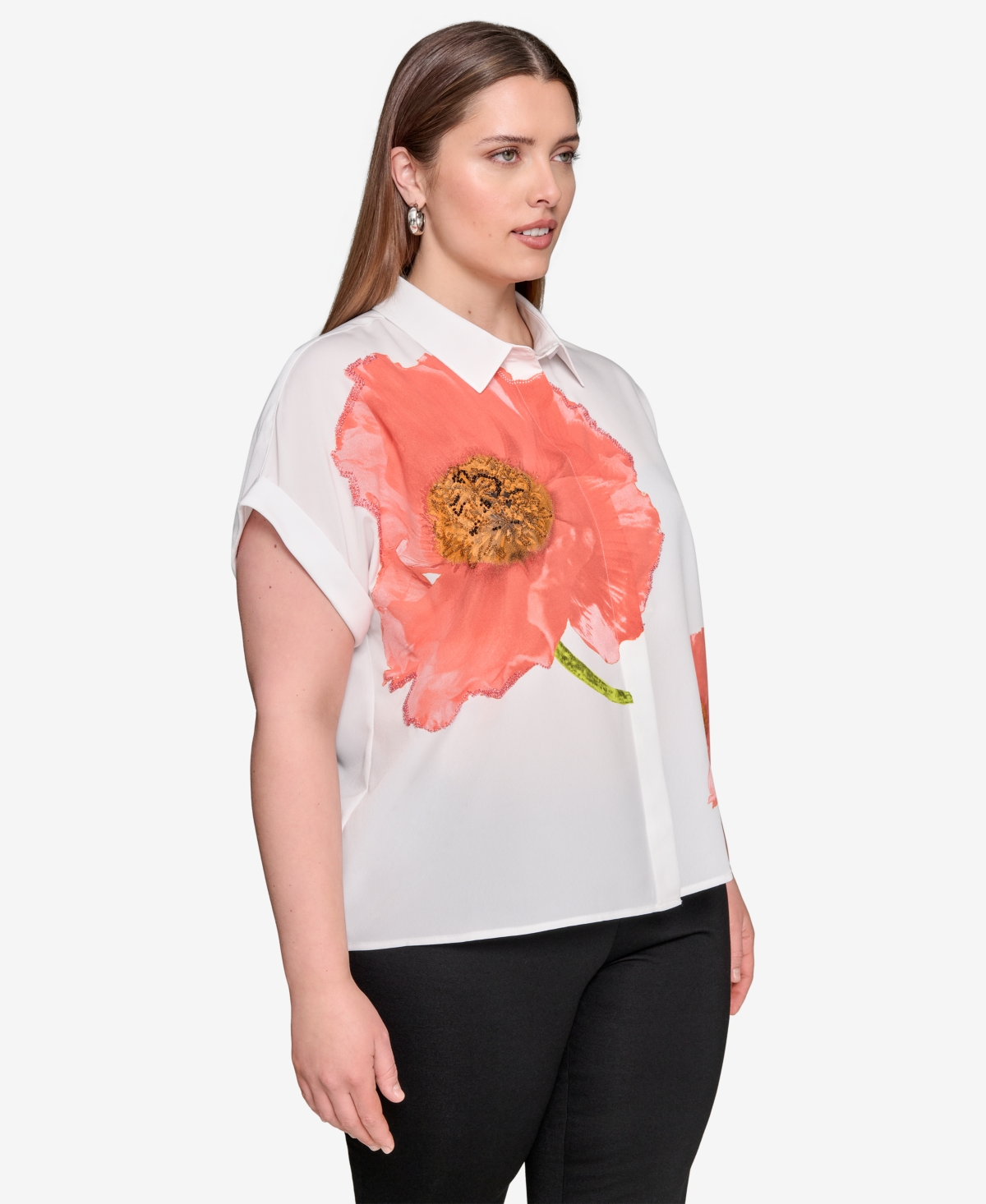 Karl Lagerfeld Plus Size Placed Floral Blouse