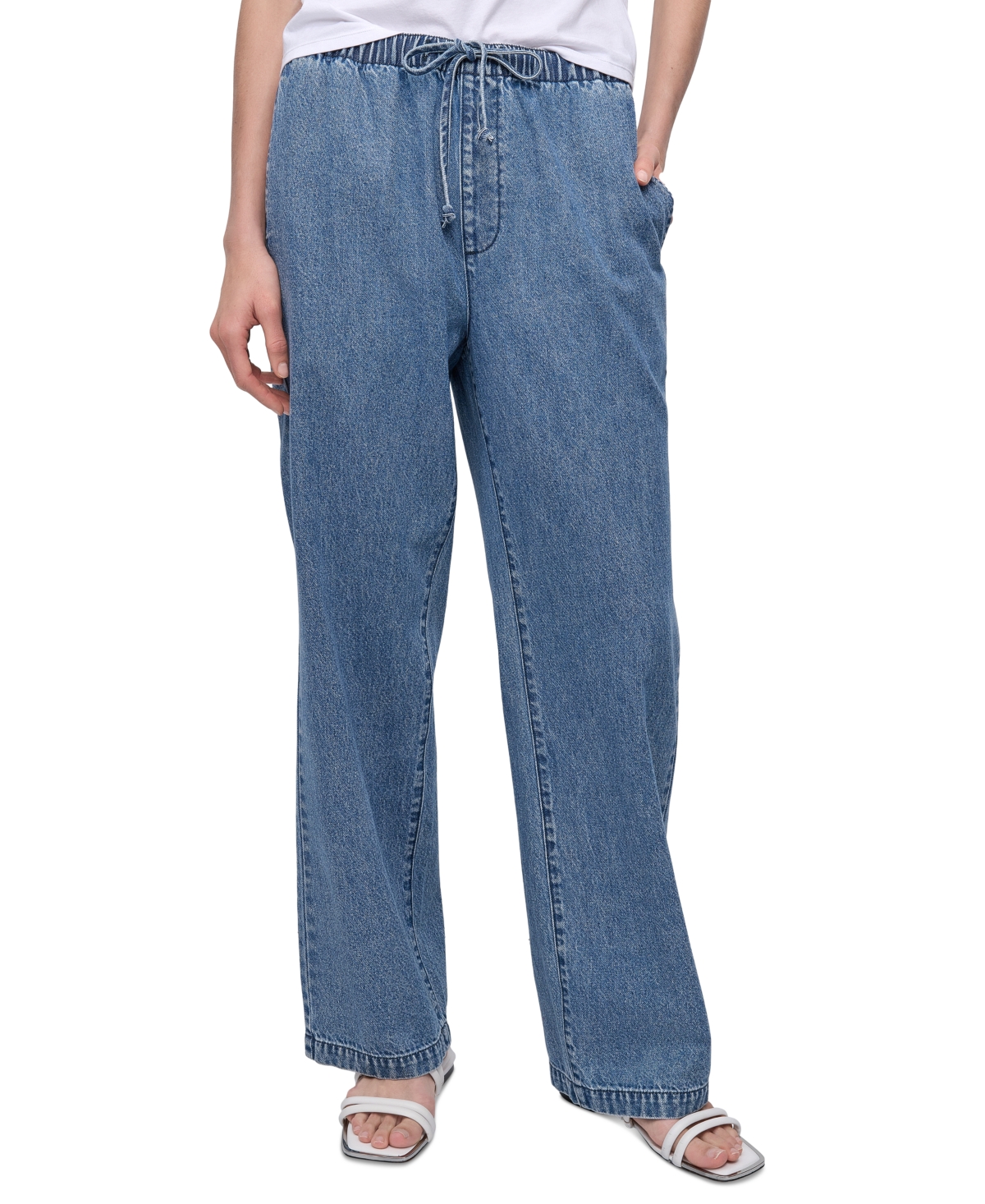 DKNY JEANS WOMEN'S HIGH RISE DRAWSTRING-WAIST COTTON JEANS 