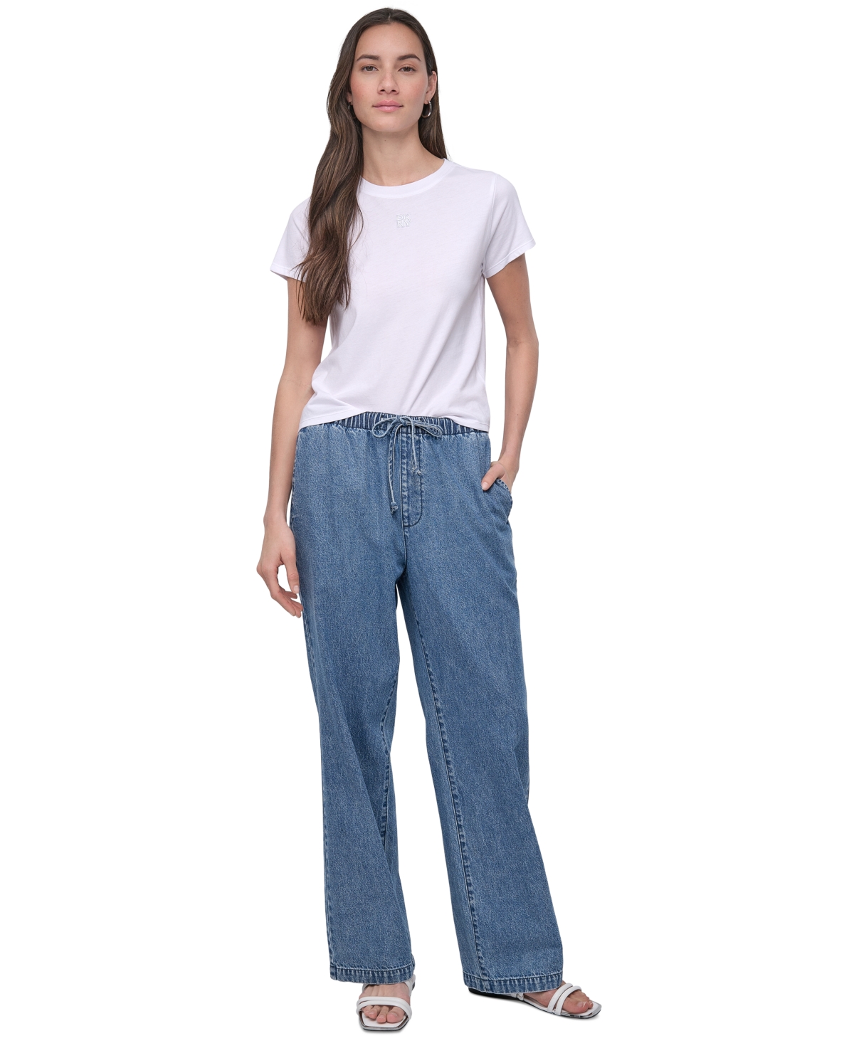 DKNY JEANS WOMEN'S HIGH RISE DRAWSTRING-WAIST COTTON JEANS 