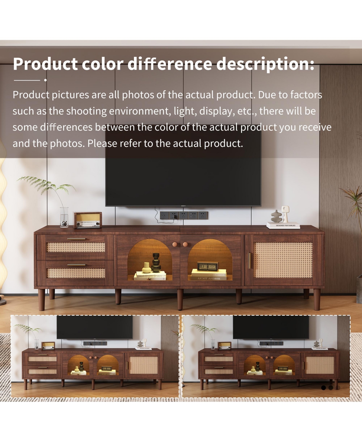 Streamdale Multifunctional Tv Stand with Rattan Drawers and Ample Storage