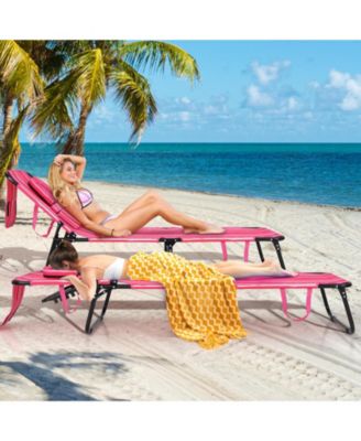 Beach Chaise Lounge Chair with Face Hole and Removable Pillow-Hot Pink
