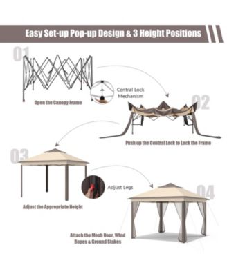 2-Tier Pop-Up Gazebo Tent Portable Canopy Shelter Carry Bag Mesh-Brown