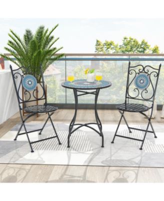 Set of 2 Mosaic Chairs for Patio Metal Folding Chairs-Multicolor